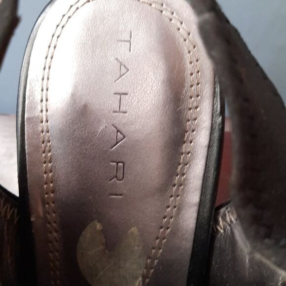 Tahari Black Open Toe Leather Sling Back Sandals Bootie Shoes Size 10. - Picture 2 of 10